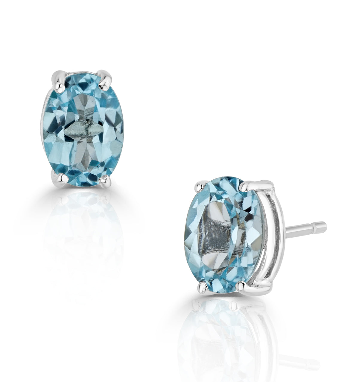 Blue Topaz 7 x 5mm and 9K White Gold Earrings